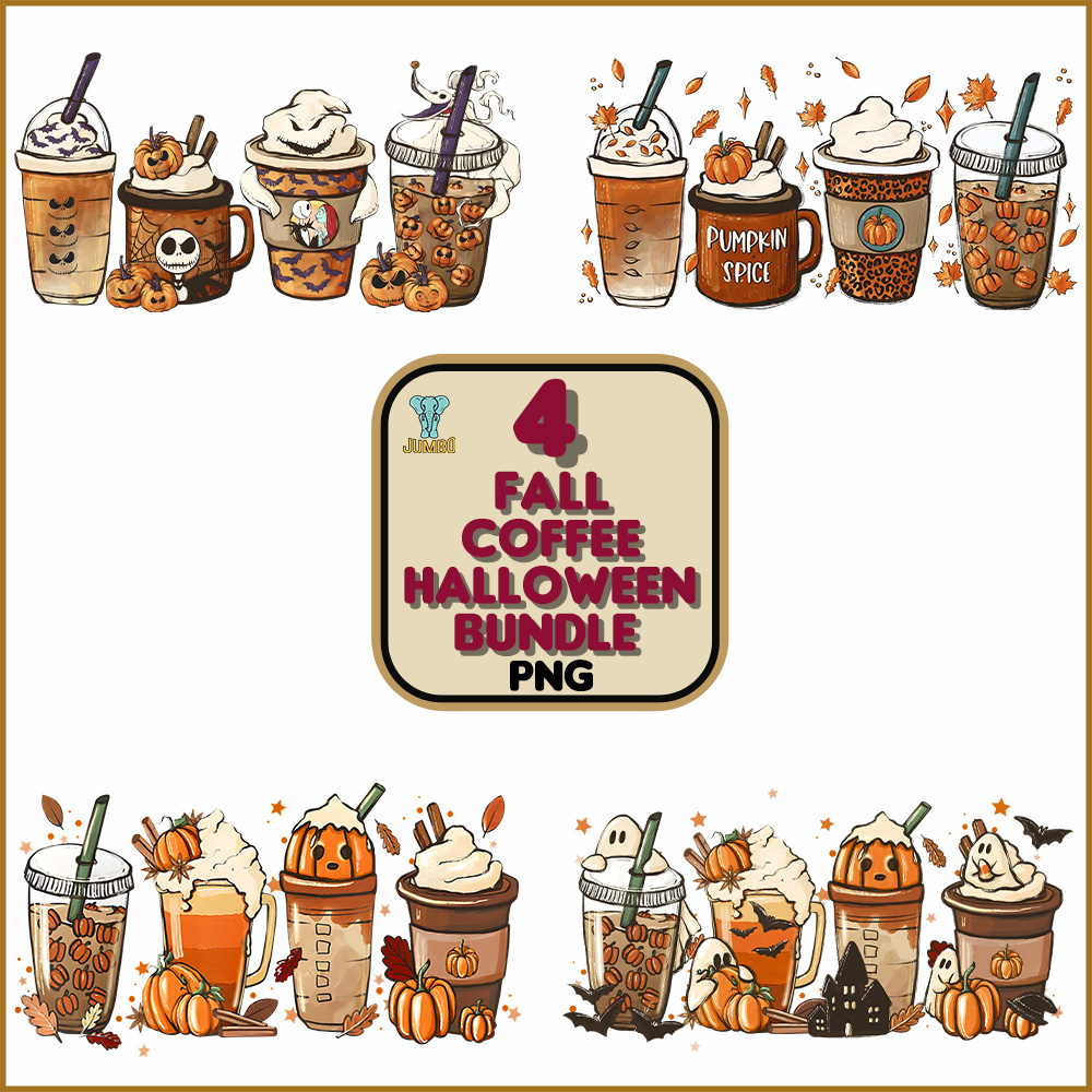 4 Fall Coffee Halloween Png Bundle 0