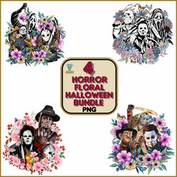 4 horror floral halloween png bundle