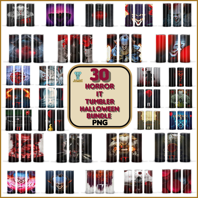 30 Horror It Tumbler Halloween Png Bundle 0