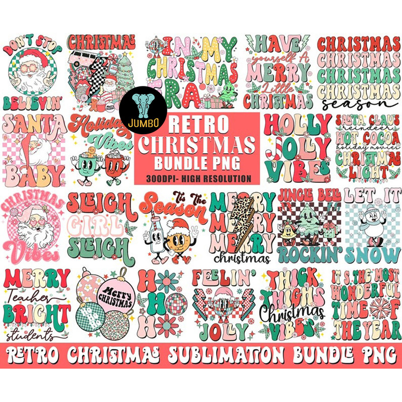 Retro Christmas Sublimation PNG Bundle 1 0