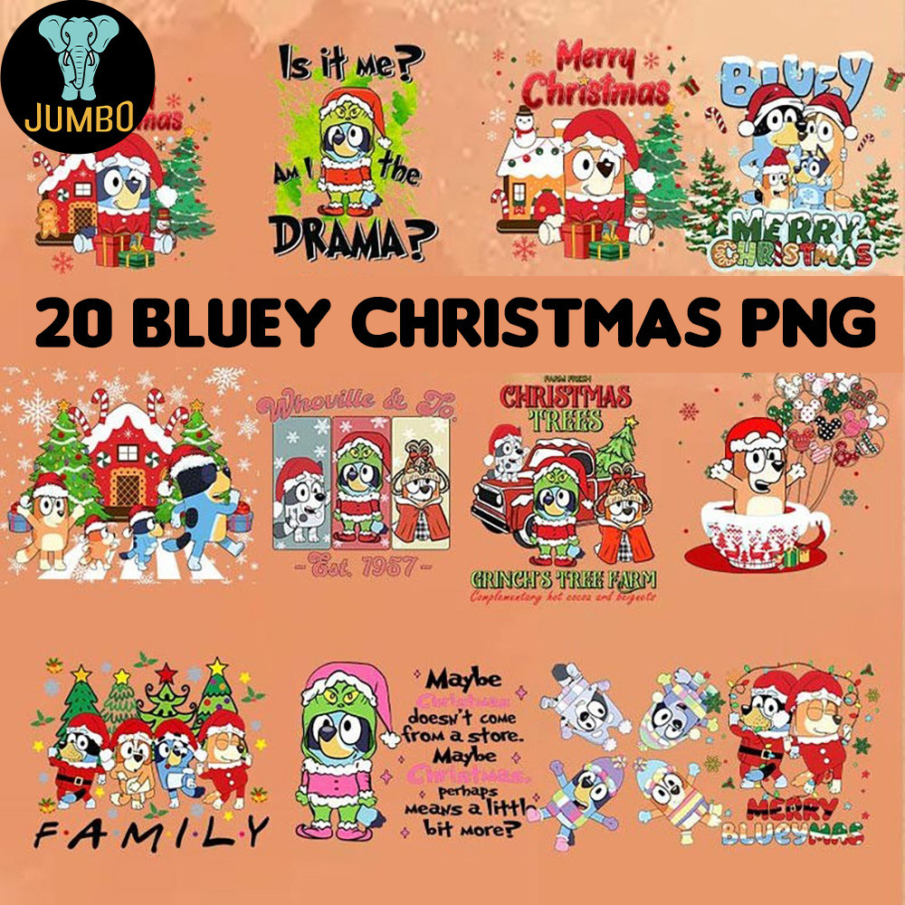Retro Bluey Dog Christmas Bundle Png 0