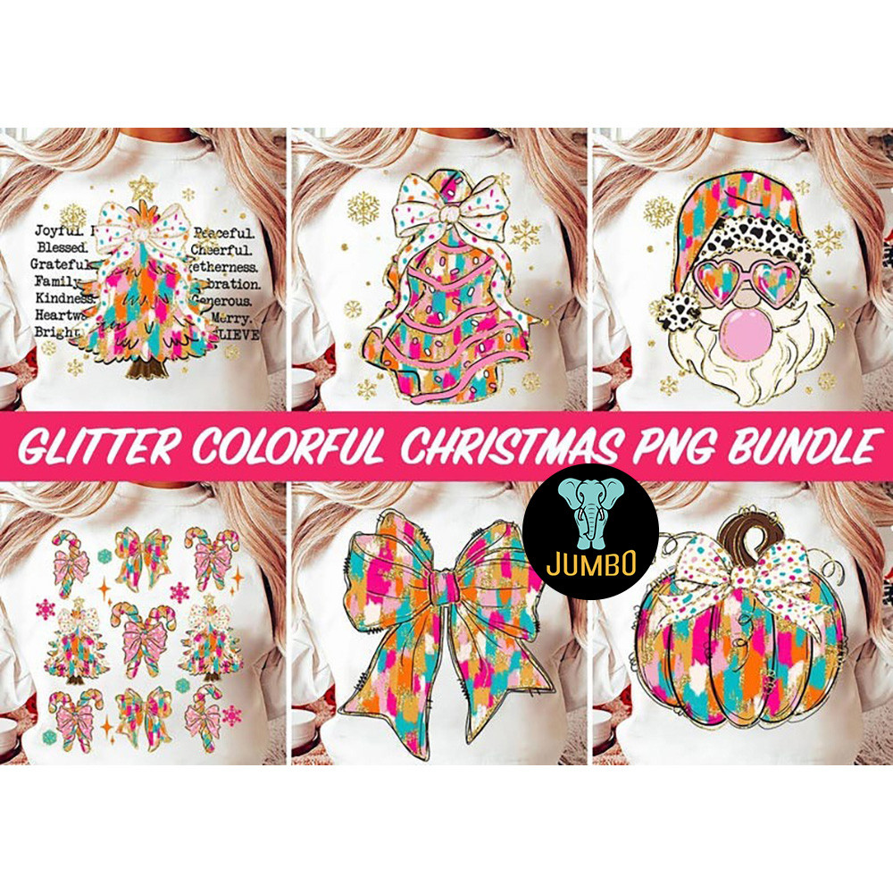 Glitter Colorful Pink Christmas Png Bundle 0