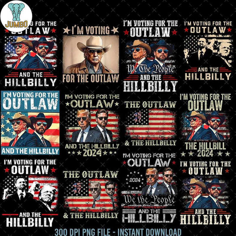 Im Voting For The Outlaw And The Hillbilly Trump Vance 2024 Bundle Png 0