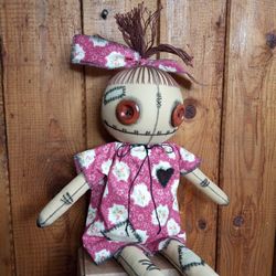 Cute Voodoo Doll With Button Eyes - Scary Toy Handmade