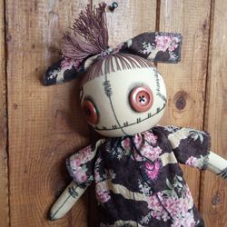 Button Eyed Doll Handmade - Unique Home Decor