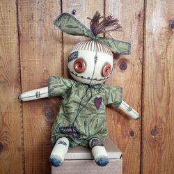 Cute Voodoo Doll With Button Eyes - Handmade