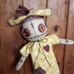 Handmade Doll With Button Eyes - Unusual Home Decor