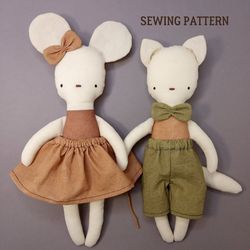 Fabric Doll Sewing Patterns: Cat & Mouse (Beginner Friendly)