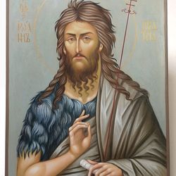 handpainted icon of saint john the forerunner and baptist. orthodox icon egg tempera on wood panel
