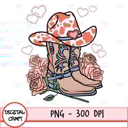 valentine's day boots cowgirl hat and roses png sublimation design, valentines day boots png, western valentines day png
