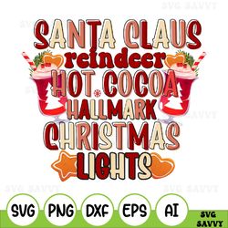 retro christmas svg, santa claus reindeer hot chocolate hallmark christmas lights svg, holiday season svg design