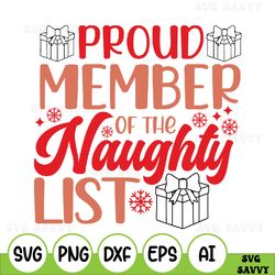 proud member of the naughty list svg, svg file for cricut, sublimation designs downloads