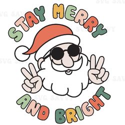 merry and bright svg, christmas sublimation digital design download, santa claus svg, groovy santa svg, groovy christmas