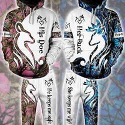 eddora couple buck n doe deer hunting combo hoodie jogger 3d &8211 lv1242