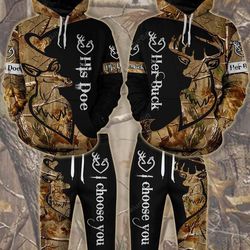 eddora couple buck n doe deer hunting combo hoodie jogger 3d &8211 lv1248
