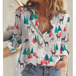 hunting cotton and linen casual shirt, deer cotton and linen casual shirt