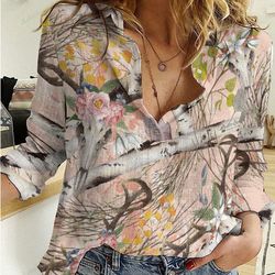 Hunting Cotton And Linen Casual Shirt, Hunter Girl Camouflage Kh080815