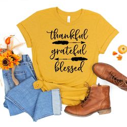 thankful grateful blessed with arrow shirt, blessed shirt, thankful shirt, blessed tee, thanksgiving shirt, christian sh