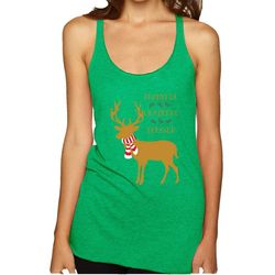 thankful grateful blessed xmas raindeer mistletoe christmas tri-blend racerback tank top