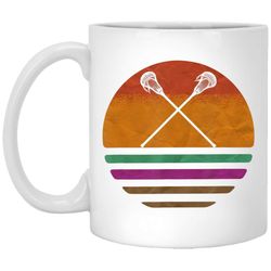 vintage retro lacrosse player silhouette sun gift white mug