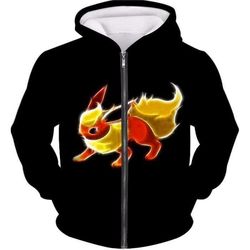 pokemon fire type eevee evolution flareon cool black zip up hoodie &8211 pokemon zip up hoodie