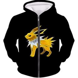 pokemon eevee thunder type evolution jolteon black zip up hoodie &8211 pokemon zip up hoodie