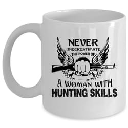 the power of a woman with hunting skills cup, hunter mug (coffee mug &8211 white)