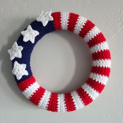 american flag wreath, crochet wreath, usa flag, handmade wreath, patriotic decor
