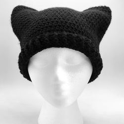 cat hat, cat beanie, beanie with cat ears, women's beanie, black cat hat