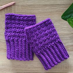 purple hand warmers, women's winter gloves, fingerless gloves, texting gloves