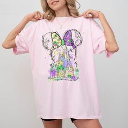 mardi gras disney castle shirt, minnie ears shirt, disney mardi gras shirt, magic kingdom shirt, disney holiday tee