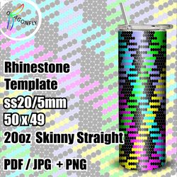Rhinestone Pattern Rainbow Diamonds SS20 20oz Skinny / Bling tumbler wrap / Tumbler template / 50 x 49 stones / - 246