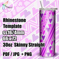 Bling Heart Tumbler 30oz / 16ss / Rhinestone Tumbler template, PNG Rhinestone Guide - 247