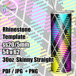 Rainbow Argyle SS20 Rhinestone Honeycomb Pattern Template / 30oz Tumbler wrap / 54 x 62 stones - 245