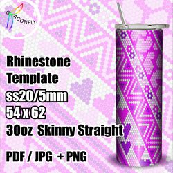 Bling Heart Tumbler 30oz / 20ss / Rhinestone Tumbler template, PNG Rhinestone Guide - 253