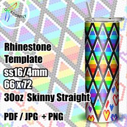 Rainbow Hearts Rhinestone Pattern for 30oz tumblers / 16ss / bling Tumbler template, PNG Rhinestone Guide - 102