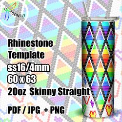 Rainbow Hearts Rhinestone Pattern for 20oz tumblers / 16ss / bling Tumbler template, PNG Rhinestone Guide - 102