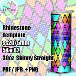 Rhinestone Tumbler Rainbow Argyle Pattern TEMPLATE for 30oz / 20ss / bling Tumbler wrap / 54 x 62 stones - 257