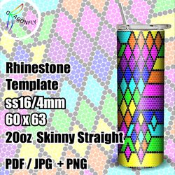 Rainbow Argyle Diamond SS16 20oz Rhinestone Pattern for 20oz / 16ss / bling Tumbler template, PNG Rhinestone Guide - 256