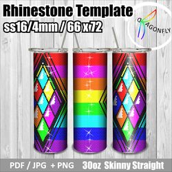 Diamond Neon Rainbow Rhinestone Tumbler template for 30oz / 16ss / bling Tumbler pattern, PNG Rhinestone Guide - 261