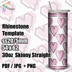 SS20 Stones Rhinestone Template for 30oz Tumbler  Pink hearts  design / bling Tumbler wrap / 54 x 62 stones - 263