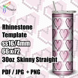 Pink Hearts Rhinestone Tumbler for 30oz / 16ss / bling Tumbler template / 66x72 stones / PNG Rhinestone Guide - 263