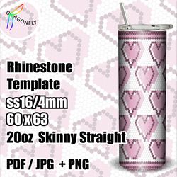 SS16 Rhinestone Pink Hearts Template 20 ounce  / 60 x 63 stones / bling Tumbler template, PNG Rhinestone Guide - 263
