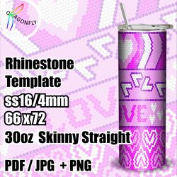 Pink LOVE Hearts Bling Tumbler for 30oz / 16ss / Rhinestone Tumbler template / 66x72 stones / PNG Rhinestone Guide - 264