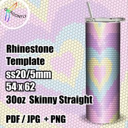 SS20 sweet heart Rhinestone Template for 30oz Tumbler  Pink hearts  design / bling Tumbler wrap / 54 x 62 stones - 265