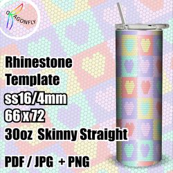 Valentine's Day Love Heart Rhinestone Tumbler Template 30 oz / SS16 / 66x72 stones / Rhinestone Guide - 266