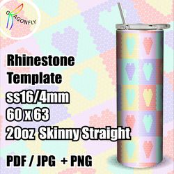 Valentine's Day Love Heart RhinestoneTemplate SS16/ 60 x 63 stones / bling Tumbler template, PNG Rhinestone Guide - 266