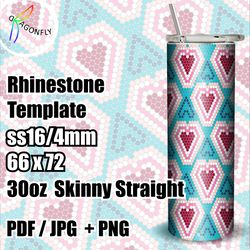 Hearts Valentines Rhinestone Tumbler Template 30 oz / SS16 / 66x72 stones / Rhinestone Guide - 267