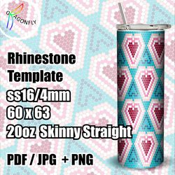 Hearts Valentines Rhinestone Tumbler Template 20 oz/ 60 x 63 stones / bling Tumbler template, PNG Rhinestone Guide - 267
