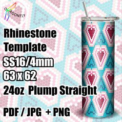 Hearts Valentines Rhinestone Tumbler Template 24 oz/ 63 x 62 stones / bling Tumbler template, PNG Rhinestone Guide - 267